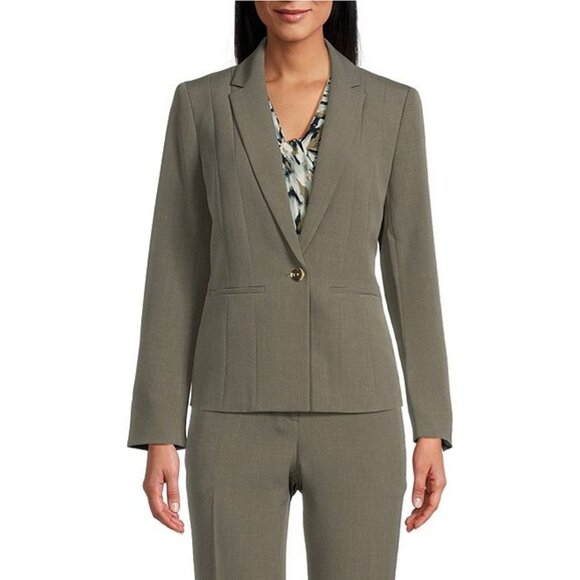Kasper Plus Size Crepe One-Button Blazer Notch Lapel Dark Sea Stone Size 24 NWT - Picture 1 of 5
